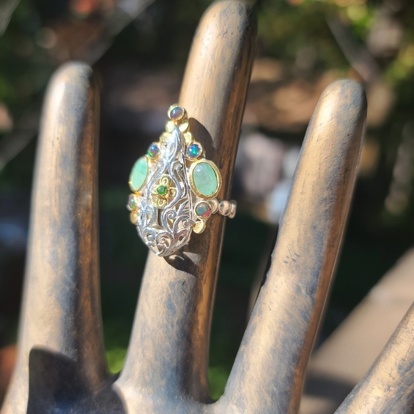 Emerald Opal & Chrome Diopside dome ring sz6 - Picture 4 of 10